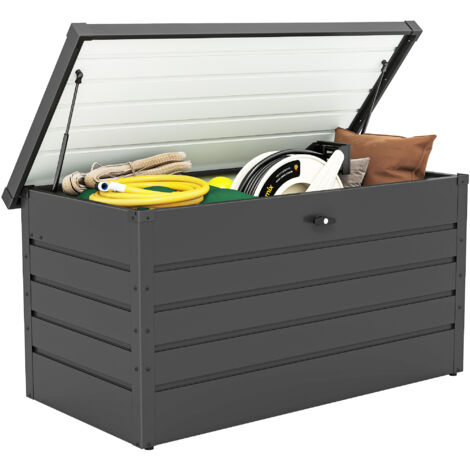 Panca Baule Contenitore da Giardino con Chiave, Cassapanca Moderna in Acciaio, Grigio, 120x62x62cm (1/5)