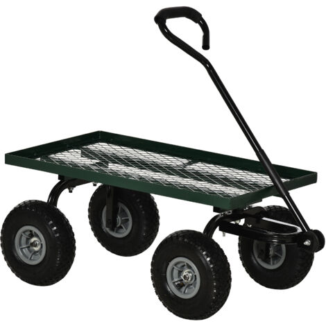 Carrito de JardĂn con Manija Acolchada y 4 Ruedas Grandes Estructura de Acero Carga 150 kg 94x48,5x100 cm Verde y Negro (1/5)