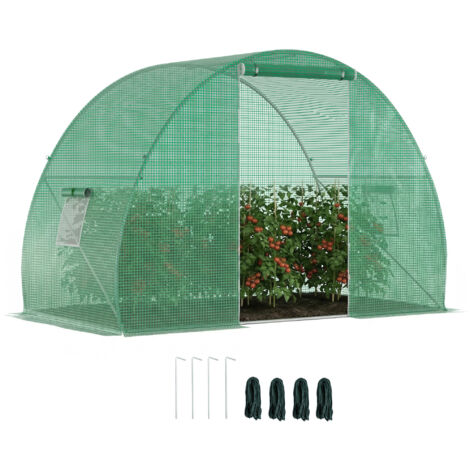Serra a Tunnel con Porta Avvolgibile e Finestre, Copertura PE e Struttura in Acciaio, 1.5x3x2m, Verde (1/5)