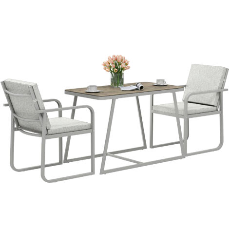 Salon de jardin extérieur 2 personnes, table de jardin extérieure avec 2 chaises, 4 coussins cadre en acier gris (1/5)