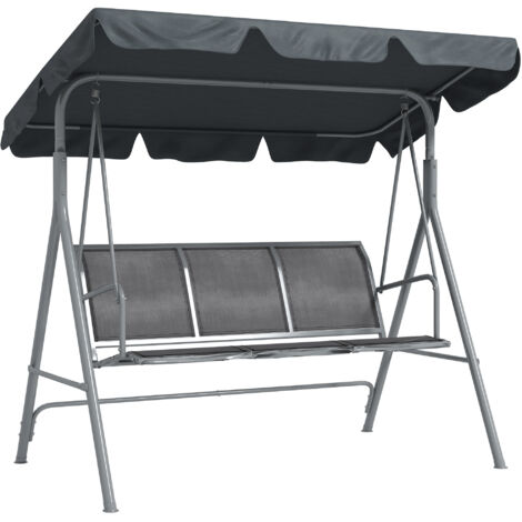Dondolo da Giardino a 3 Posti in Metallo con Tetto Parasole Rimovibile, 171x108x154 cm, Grigio scuro (1/5)