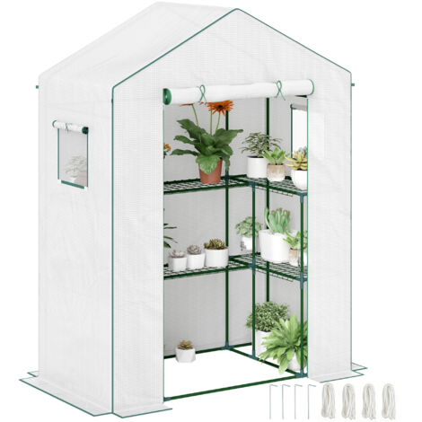 Invernadero de 3 Niveles con 1 Puerta 2 Ventanas y Estantes en Forma de U para Cultivo de Plantas 140x73x190 cm Blanco (1/5)