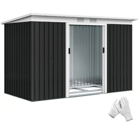 Caseta de Exterior 280x130x172 cm Cobertizo de Jardín con Puertas Correderas Base y Ventilaciones Gris Oscuro (1/5)