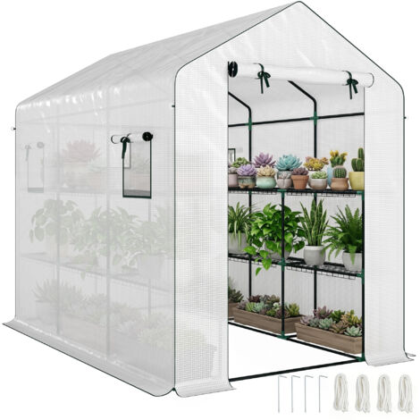 Serre de jardin 3 m² avec étagères 3 niveaux, PE renforcée 135 g/m² anti-UV, porte enroulable et fenêtres en maille (1/5)