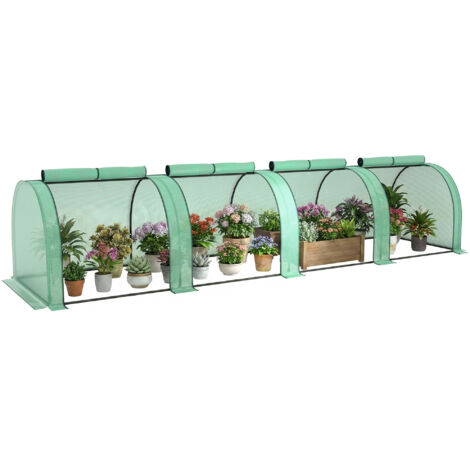 Mini serre de jardin serre à tomates 4 x 1 x 0,80 m acier PE anti-UV 4 portes avec zip enroulables vert (1/5)