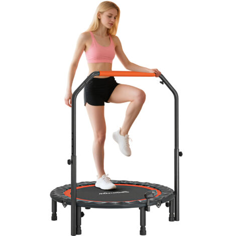 Trampoline de fitness gymnastique avec poignée réglable, pliable, 6 pieds, 28 ressorts Ø 102 cm, noir rouge (1/5)
