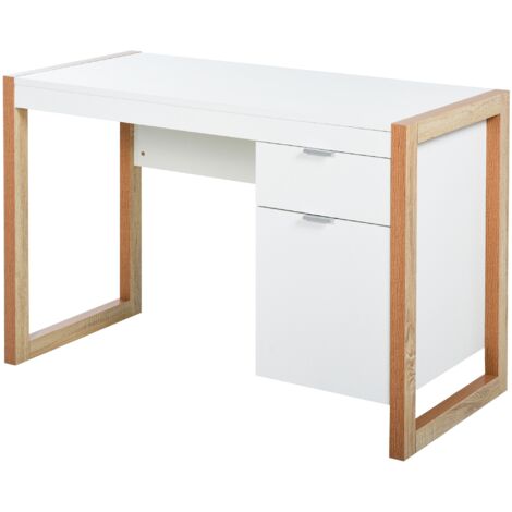 Mesa de Escritorio Espaciosa con Cajón Armario Patas en Forma de Marco de Estilo Moderno 112,5x50x75,5 cm Blanco (1/5)