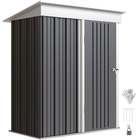 Gartenschuppen, Outdoor-Geräteschuppen aus Wellstahl, Wanddesign, verstellbare Regalböden, verschließbare Tür Dunkelgrau