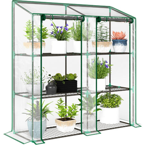 Invernadero de Jardín de 3 Niveles con Estantes Techo Inclinado y Puertas con Cremallera 143x46x141/151 cm Transparente (1/5)