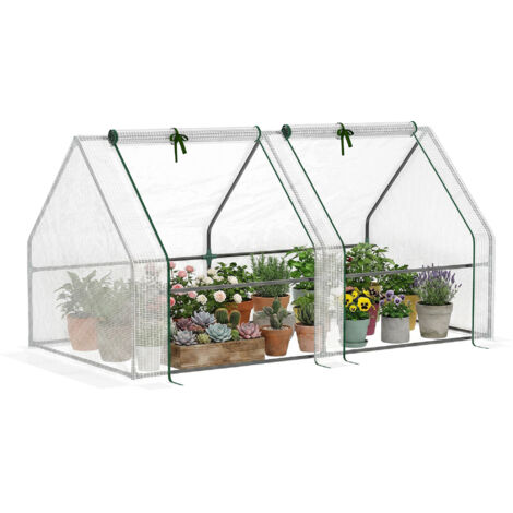 Mini Invernadero de Jardín Terraza 180x90x90cm Tipo Caseta Tubo de Acero con 2 Ventanas Enrollables Vivero Casero Blanco (1/5)
