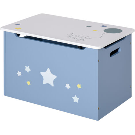 Cassapanca Baule Portagiochi Blu e Bianco, Panca per Cameretta Bambini 55 x 34 x 35.5 cm (1/5)
