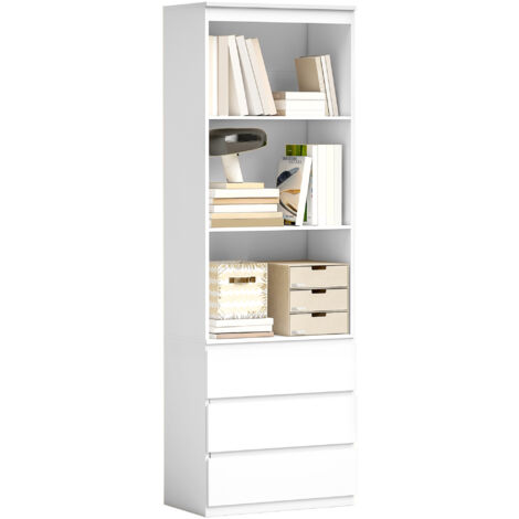 Bibliothèque haute de 180 cm avec 3 étagères et 3 tiroirs 60 x 35 x 180 cm blanc (1/5)