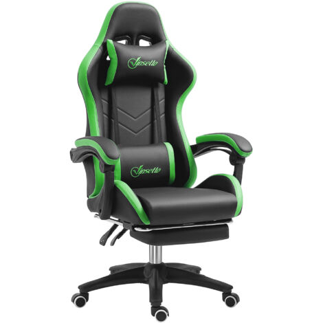 Sedia da Gaming con Altezza Regolabile e Schienale Reclinabile, 65x65x121-129 cm, Nero e Verde (1/5)