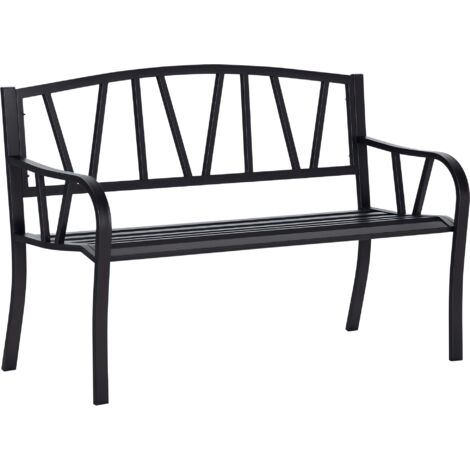 Panchina da Giardino in Metallo Nero Impermeabile, Panca da Esterno in Ferro 2 Posti, 128x56x86cm (1/5)