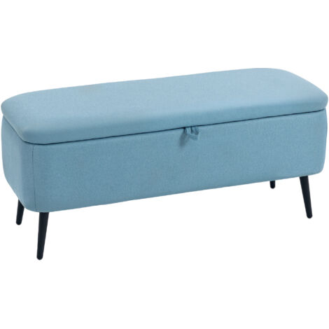 Banco de Almacenaje con Tapa Abatible y Patas de Acero para Dormitorio Salón Entrada 101x38,5x44,5 cm Azul Claro (1/5)