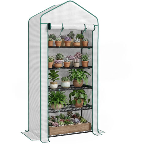 Invernadero Resistente de 5 Niveles con 1 Puerta con Cremallera Anti-UV Diseño Ensanchado y Estantes 90x49x193 cm Blanco (1/5)