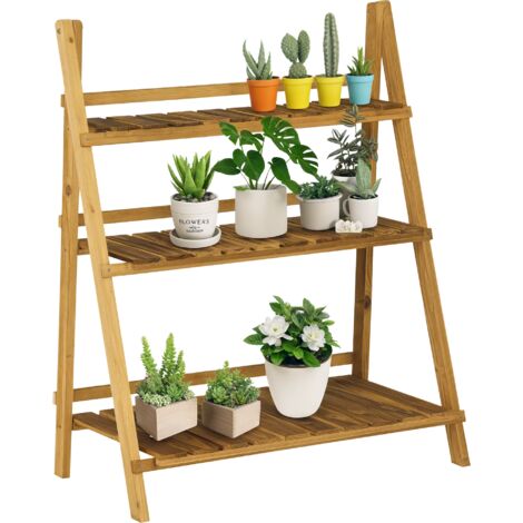 Portapiante Pieghevole Portavasi di Abete con 3 Livelli Scaffale da Esterno per Piante Portafiori 80x37x93cm (1/5)