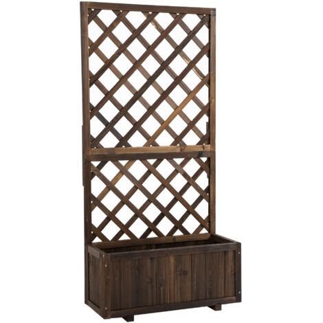 Outsunny Jardinière avec Treillis - bac à Fleurs - jardinière sur Pied - dim. 72,5L x 31,5l x 149,5H cm Inserts d'irrigation Inclus Sapin traité carbonisation (1/5)