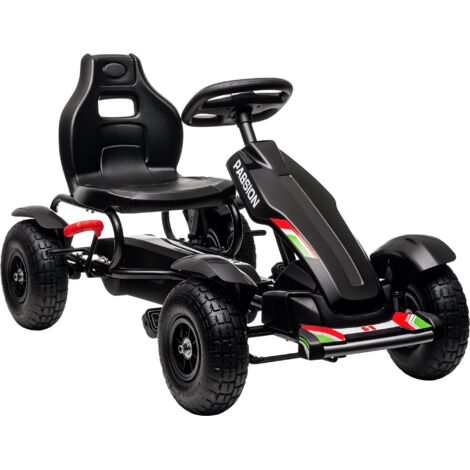 Go Kart a Pedali per Bambini 5-12 Anni in PP e Metallo Nero con Sedile Regolabile e Freno a Mano, 121x58x61 cm (1/5)