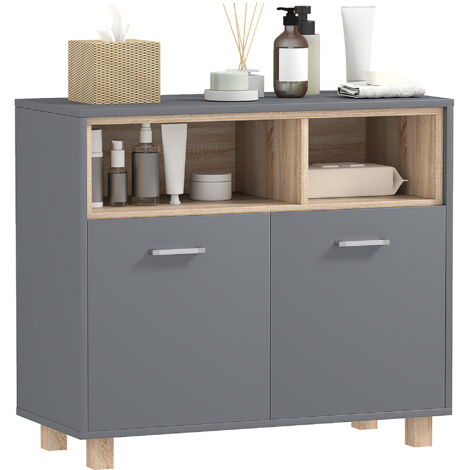 Meuble salle de bain rangement, meuble de rangement style moderne avec compartiments ouverts et portes doubles (1/5)