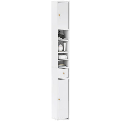 Colonna Bagno Salvaspazio con 2 Armadietti, 3 Ripiani Aperti e Cassetto, , 20x20x178 cm, Bianco (1/5)