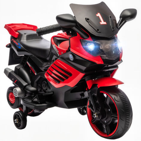 Moto Eléctrica para Niños 6V con Ruedas de Apoyo Música Faro para Niños de 18-36 Mesas Rojo (1/5)