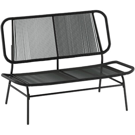 Divano Rattan 2 Posti, Loveseat con Seduta e Schienale Intrecciati, Nero. (1/5)