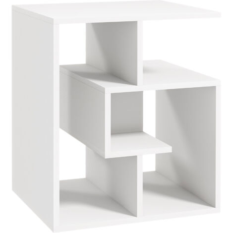 Mesita Auxiliar Mesa Auxiliar Blanca Mesa de Centro con Estantes de Almacenamiento para Salón Dormitorio 45x40x55 cm (1/5)