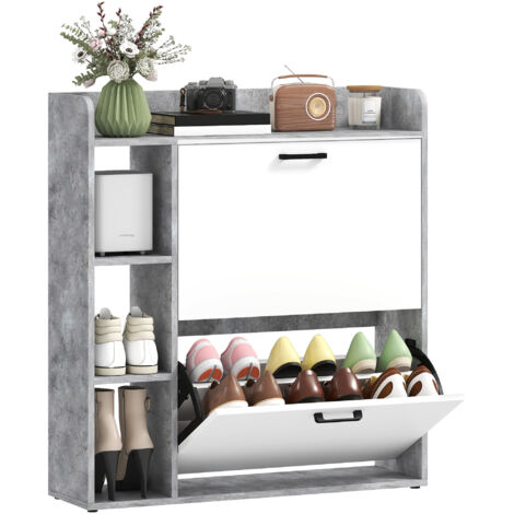 Scarpiera Slim con 2 Cassetti Ribaltabili e 3 Vani Aperti, Capacità 15 Scarpe, 83x24x90.5 cm, Grigio (1/5)