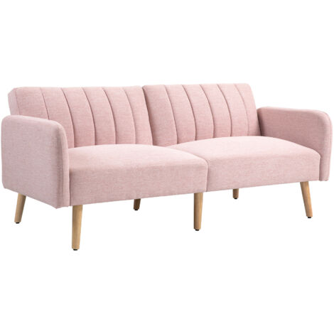Canapé Convertible 2 Places Design scandinave Dossier inclinable 3 Positions Pieds Tissu Aspect Lin Rose (1/5)