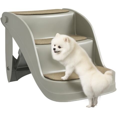 Escalera para Perros Pequeños Plegable 3 Peldaños Escalones para Perros con Alfombras Antideslizantes 49x38x38 cm Gris (1/5)