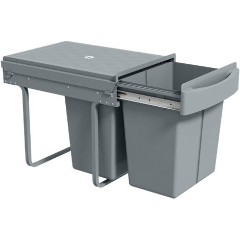 Cubo de Basura bajo Fregadero 2 Contenedores de Reciclaje Extraíble 2 x 20 L Deslizamiento Suave Gris (1/5)