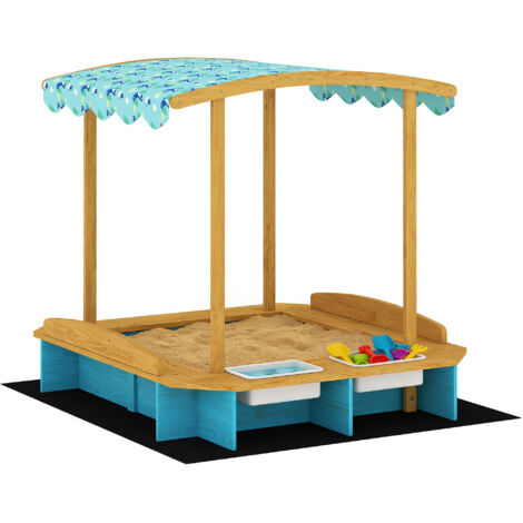 Arenero para Niños con Techo 3 Bancos 2 Cajas de PP Forro para Niños de 3-6 Años 128x118x121 cm Azul (1/5)