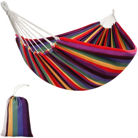 Outsunny Hamac de Voyage Respirant Portable Toile de hamac dim. 2,9L x 1,5l m Sac Transport Coton Polyester Multicolore (1/5)
