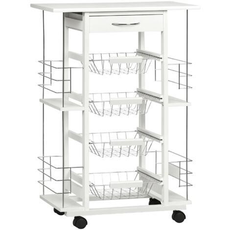 Carrito de Cocina con Ruedas Carrito Verdulero con Cajón Cestas y Estantes Laterales 57x37x83cm Blanco (1/5)