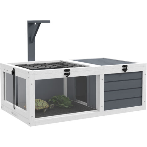 Maison enclos cage pour petit animal tortue avec 2 espaces support de lampe 81 x 48 x 31,5 cm gris