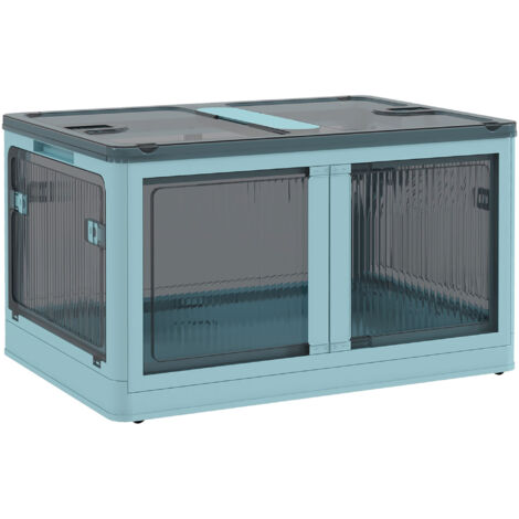 Caja de Almacenamiento Apilable con Tapa 69L de Capacidad Caja Organizadora Plegable con Ruedas 60x42x34 cm Azul (1/5)