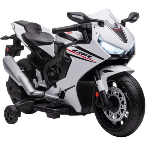 Moto Eléctrica con Licencia HONDA para 3-5 Años con Faros Bocina Música y Ruedas Auxiliares 90x44x52 cm Blanco (1/5)