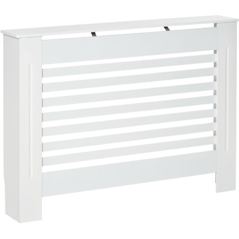HOMCOM Cache-radiateur couverture radiateur Design à Lattes Panneau Cabinet dim. 112L x 19l x 81H cm MDF Blanc