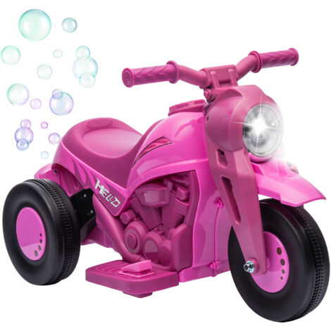 Moto électrique enfants 2-5 ans, 3 roues, 6 V, 3 km/h, avec fonction de bulles, effets lumineux et sonores, rose (1/5)