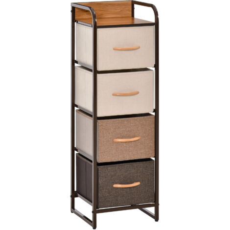 Commode chiffonnier 5 tiroirs meuble de rangement tiroir en tissu pliant - structure acier noir - 45 x 30 x 116 cm (1/5)