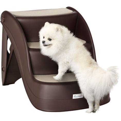 PawHut Escalera para Mascotas de 3 Peldaños Plegable Escalón para Perros Gatos para Cama Sofá 49x38x38 cm Marrón (1/5)