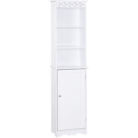 Mobiletto del Bagno a Torre 3 Ripiani Regolabili su 3 Livelli e 1 Ampio Armadietto Inferiore Manopole sull'Anta MDF Bianco 40x23x160cm (1/5)