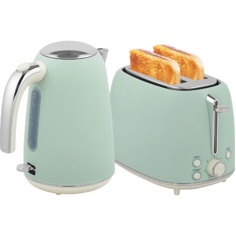Ensemble bouilloire et grille-pain, bouilloire en acier inoxydable 1,7 L et 2200 W et grille-pain à 2 tranches, vert (1/5)