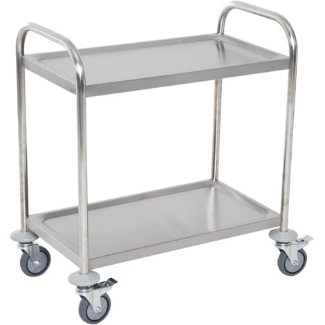 Carrello Cucina 2 Ripiani, Carrello con Ruote Portatutto, Carrello Portavivande in Acciaio Inox, 80x45x82cm, Argento (1/5)