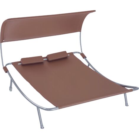 Outsunny Bain de Soleil 2 Places lit de Jardin Design Contemporain Toit réglable 2 roulettes 2 oreillers Acier époxy Polyester Marron foncé (1/5)