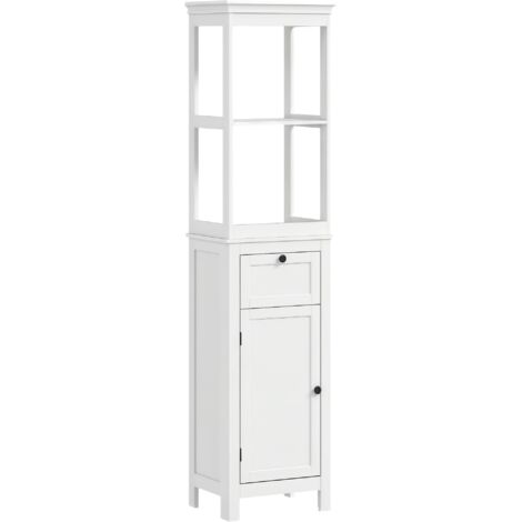 Mueble de Baño con Cajón Puerta Estante Ajustable y 2 Compartimientos Armario de Baño Moderno 40x30x165 cm Blanco (1/5)