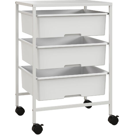 Carrello Multiuso con 3 Cestini Estraibili e Ruote per Cucina e Ufficio in Acciaio e PP, Bianco (1/5)