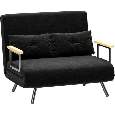 Canapé convertible 2 places 4 en 1, canapé-lit avec dossier réglable sur 5 niveaux, 2 coussins, 102 x 73 x 81 cm, noir (1/5)