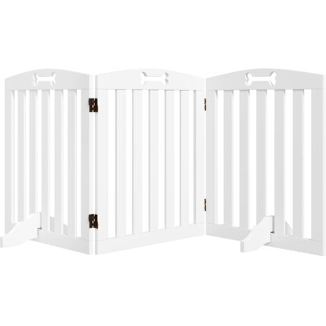 Barrera de Seguridad para Perros Plegable 155 cm Valla para Perros Medianos de 3 Paneles con Pies Extraíbles Blanco (1/5)